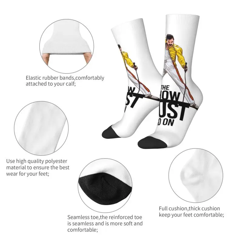 Cool Mens Freddie Mercury Show Dress Socks Unisex Breathbale Warm 3D Print Rock Band Queen Crew Socks