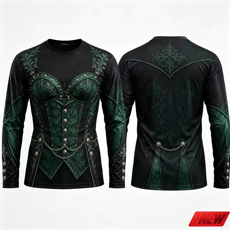 Vintage Steampunk Noble Suit Print Long Sleeve T Shirt Gothic Royal Costume Cosplay Party Daily Wear Family Matching Top