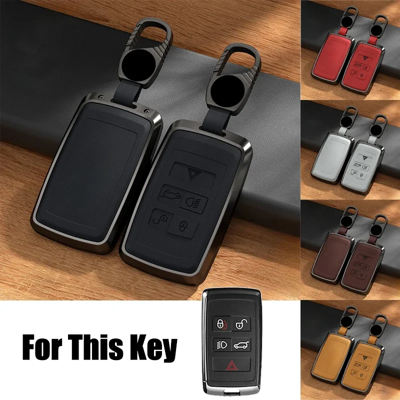 Aluminum Alloy Leather Car Remote Smart Key Case Cover Holder Keychain For Land Rover Range Rover Sport Evoque Velar Discovery 5