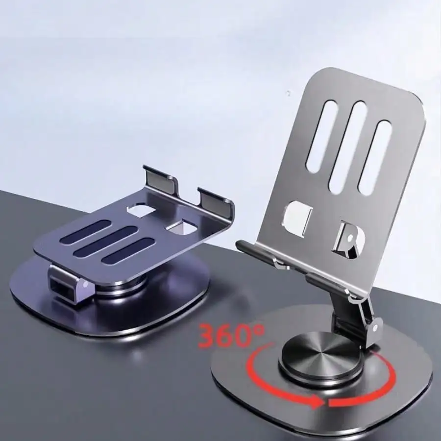 Todo metálico 360 °   Soporte giratorio para teléfono: soporte universal resistente para iPhone y Android, soporte de escritorio ajustable, idea de regalo premium