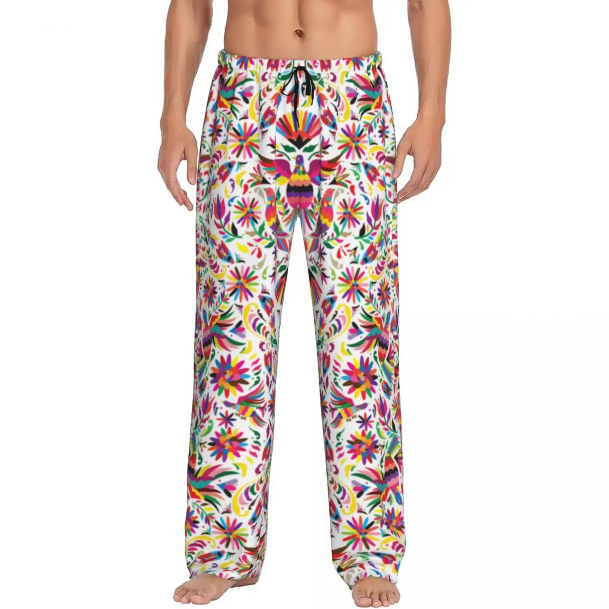 

Custom Mexican Flowers Otomi Art Pattern Pajama Pants Sleepwear Men Elastic Waistband Sleep Lounge Bottoms with Pockets