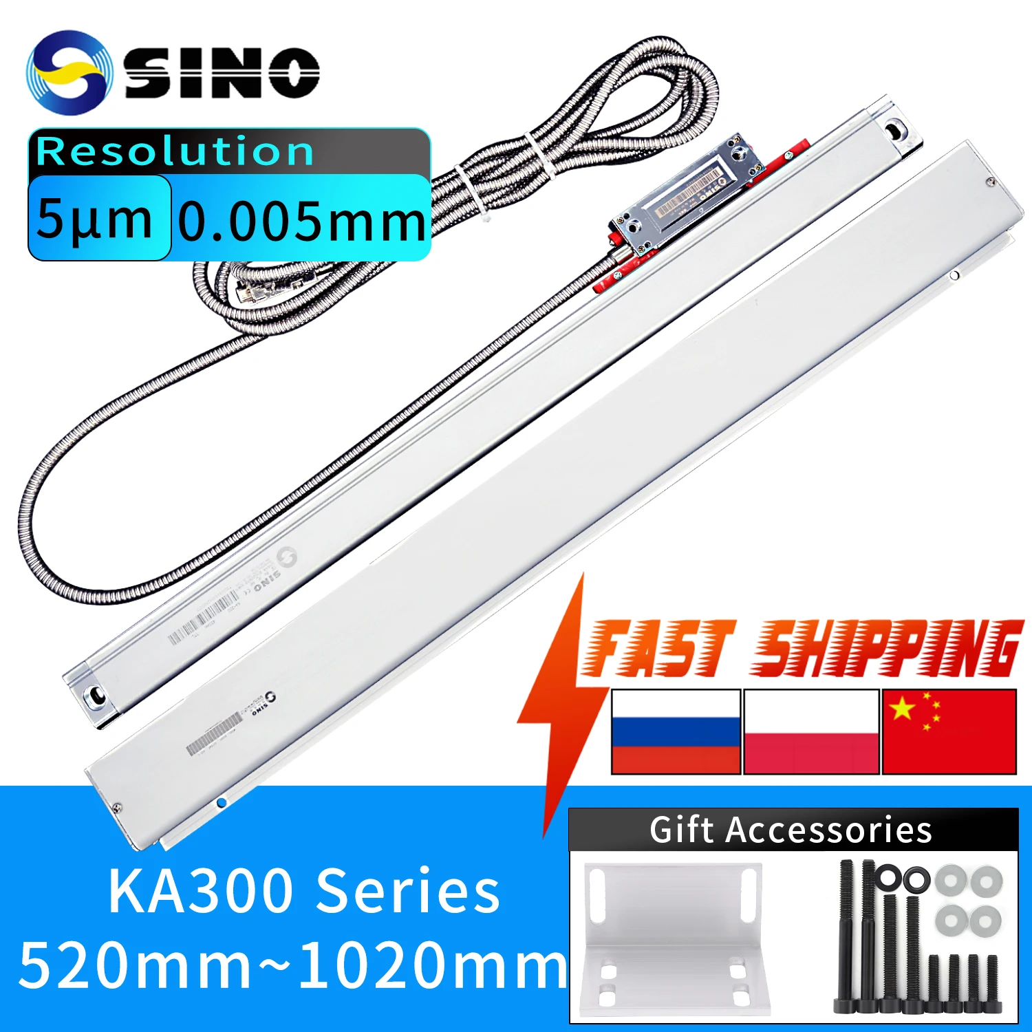 【470~820mm】SINO KA300 Linear Scales 5um 5V TTL Optical Ruler Stroke Length 470 520 570 620 670 720 770 820mm Lathe Scale