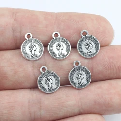 40Pcs 8mm Antique Silver Plated Figure Round Charms Vintage Coin Necklace Bracelet Alloy Pendant For DIY Jewelry Handcraft