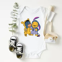 Ropa de dibujos animados de Winnie y Stitch para bebé, mono de algodón para recién nacido, ropa de verano para niños y niñas, Pelele de manga corta para bebé