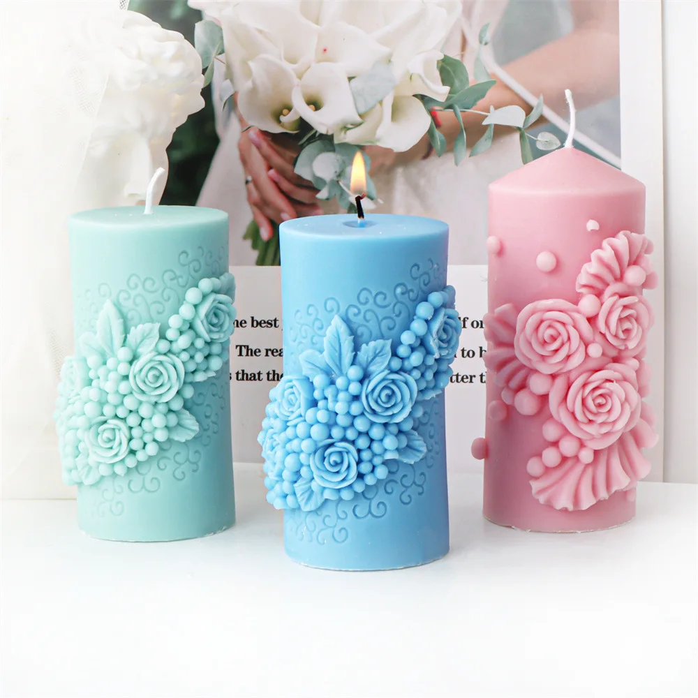 

Nordic Style Rattan Rose Column Silicone Candle Mold Three-dimensional Flower Column Aromatherapy Plaster Resin Molds