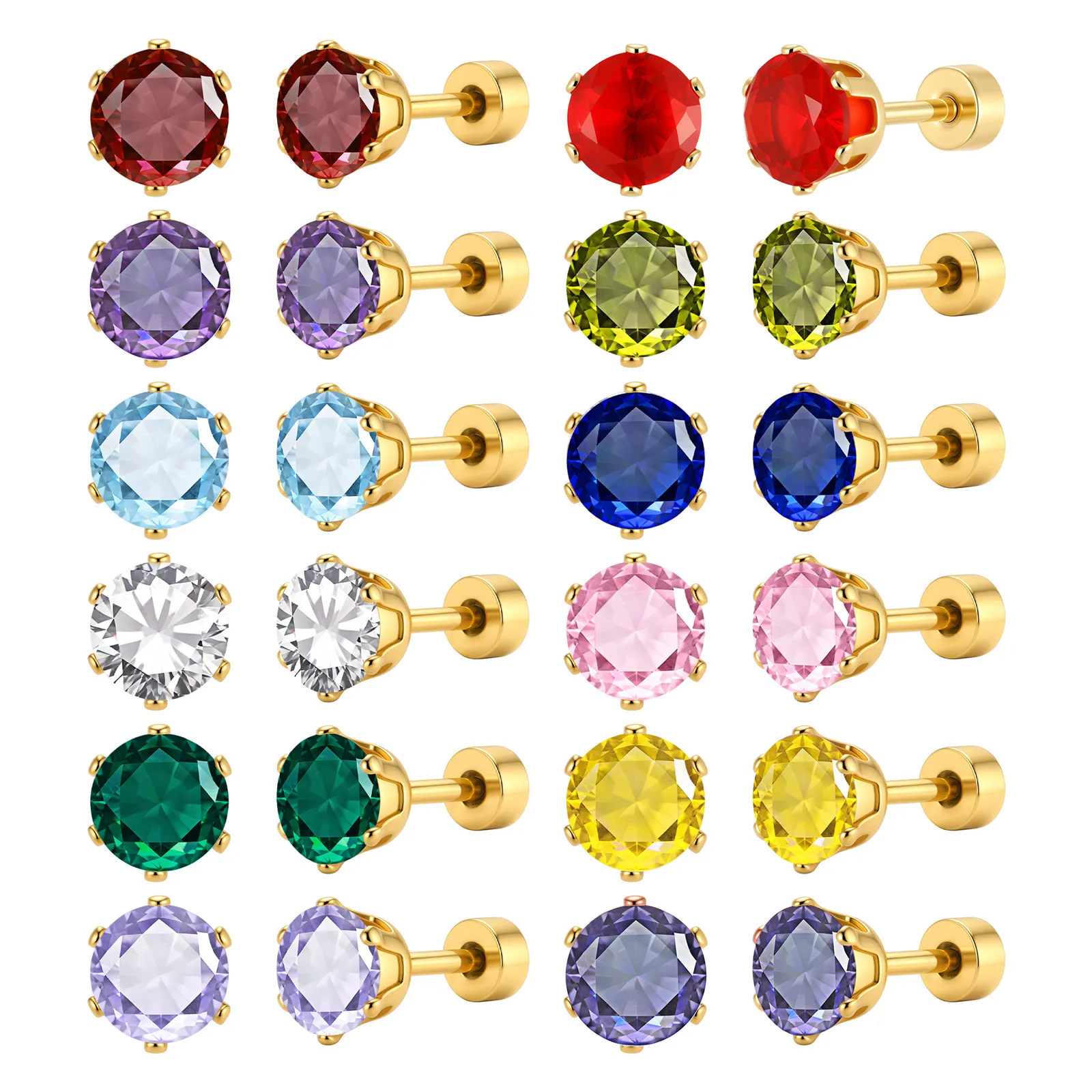 Colorful Birthstone Crystal Zircon Stud Earrings for Women, Stainless Steel Minimalist Small Earrings, Jewelry Birthday Gift