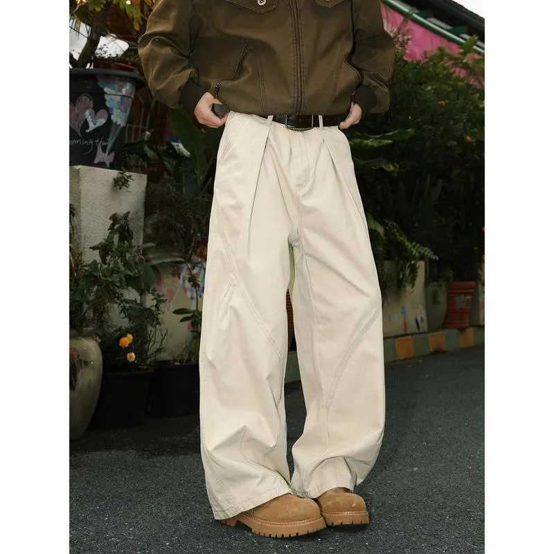 

Loose Pleated Wide Leg Pants Men's Casual Straight Leg Trousers Neutral Gender Spring Season Fashion Neutral Material
