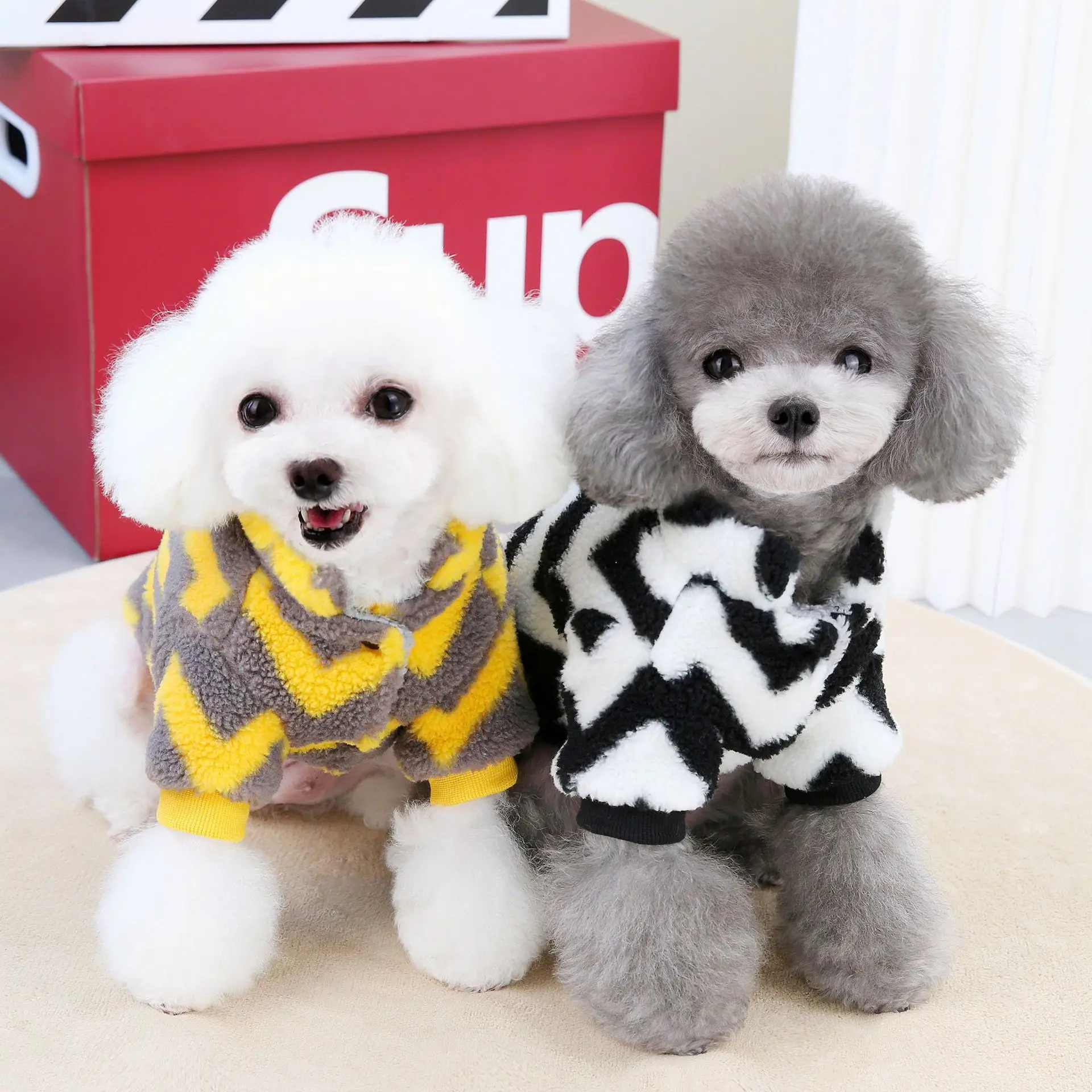 Winter Warm Dog Clothes  Puppy Two legged Jacket Teddy Bomei Cat Pet Costume Wave Pattern Lamb Fleece Cotton Coat Free Shipping