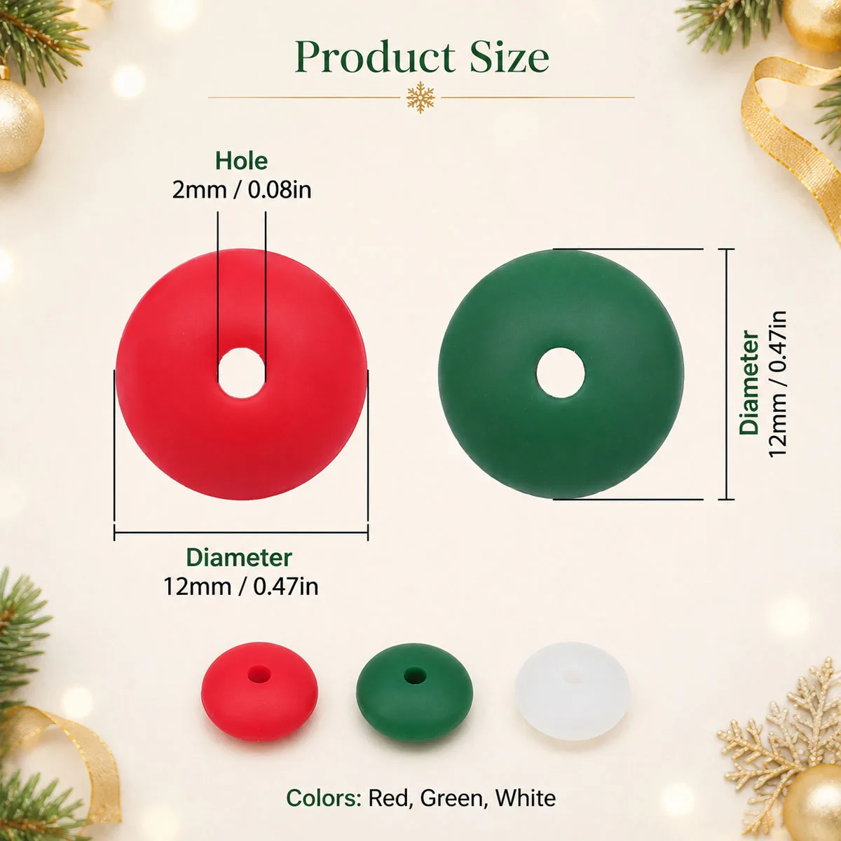 12mm 10pcs Silicone Abacus Beads Christmas Collection Spacer Loose Beads For Jewelry Making DIY Bracelets Necklace Accessories