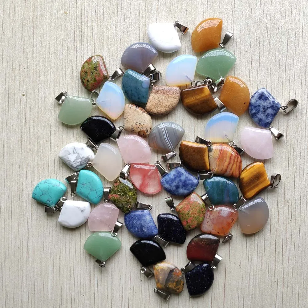 

Fashion assorted natural stone sector shape charms Pendants for jewelry accessories marking 50 pieces Wholesale free shipping