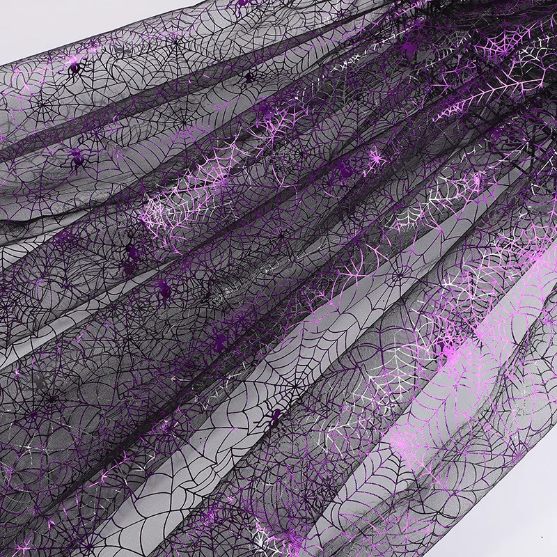 

Purple Foil Spider Web Organza Fabric for Halloween Decoration and Costume DIY Sewing Material for Kids Clothing