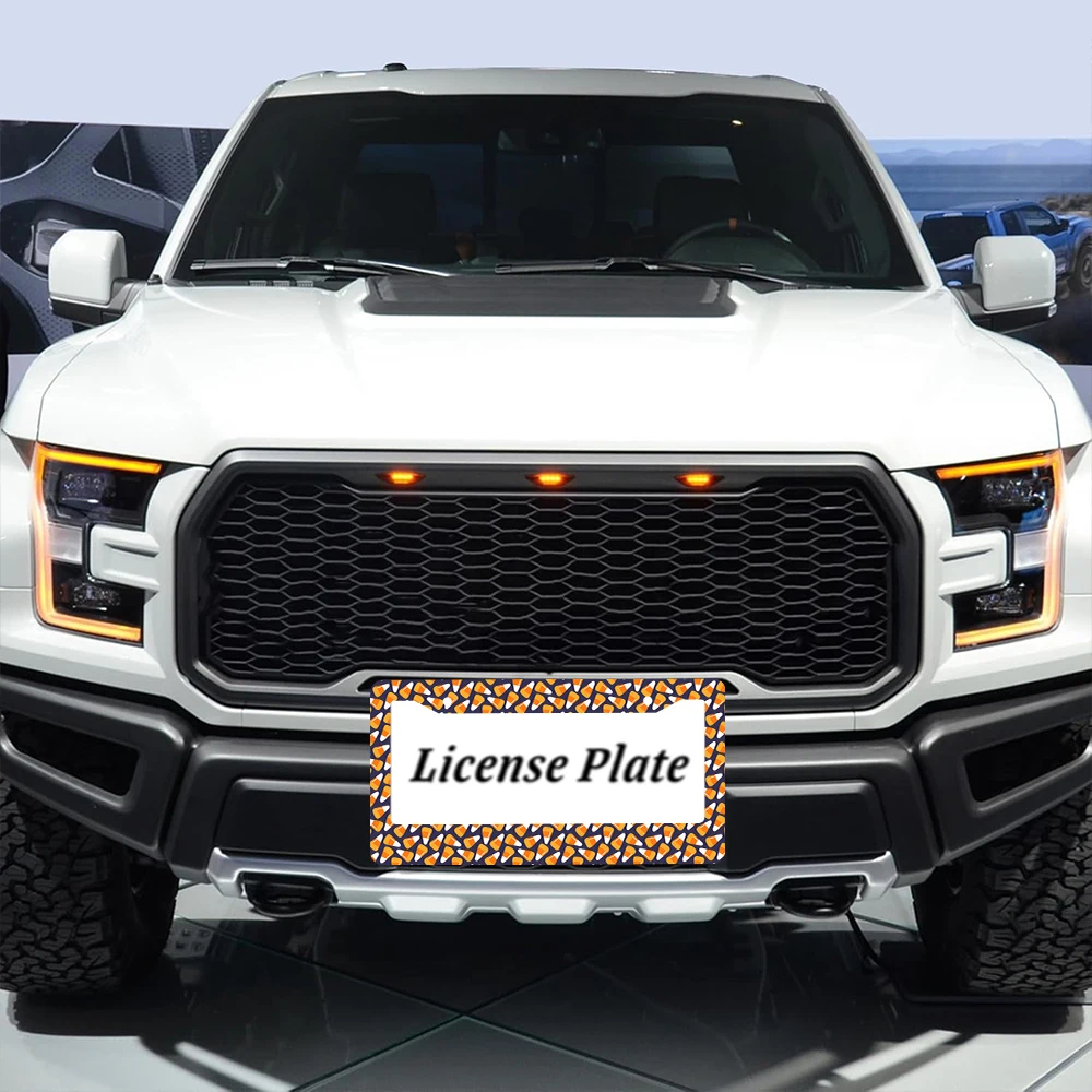 กรอบป้ายทะเบียน 2 รู ลายข้าวโพดหวานสีส้มขาว 1 ชิ้น วัสดุอะลูมิเนียม ขนาด 6x12 นิ้ว พร้อมชุดสกรู สนุก ไม่