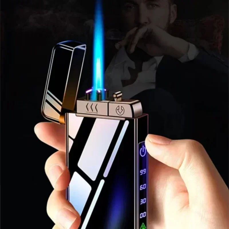 2024 New Metal USB Windproof Lighter Torch Jet Dual Plasma Arc Lighter Gas Electric Butane Rechargeable Pipe Cigar Lighter