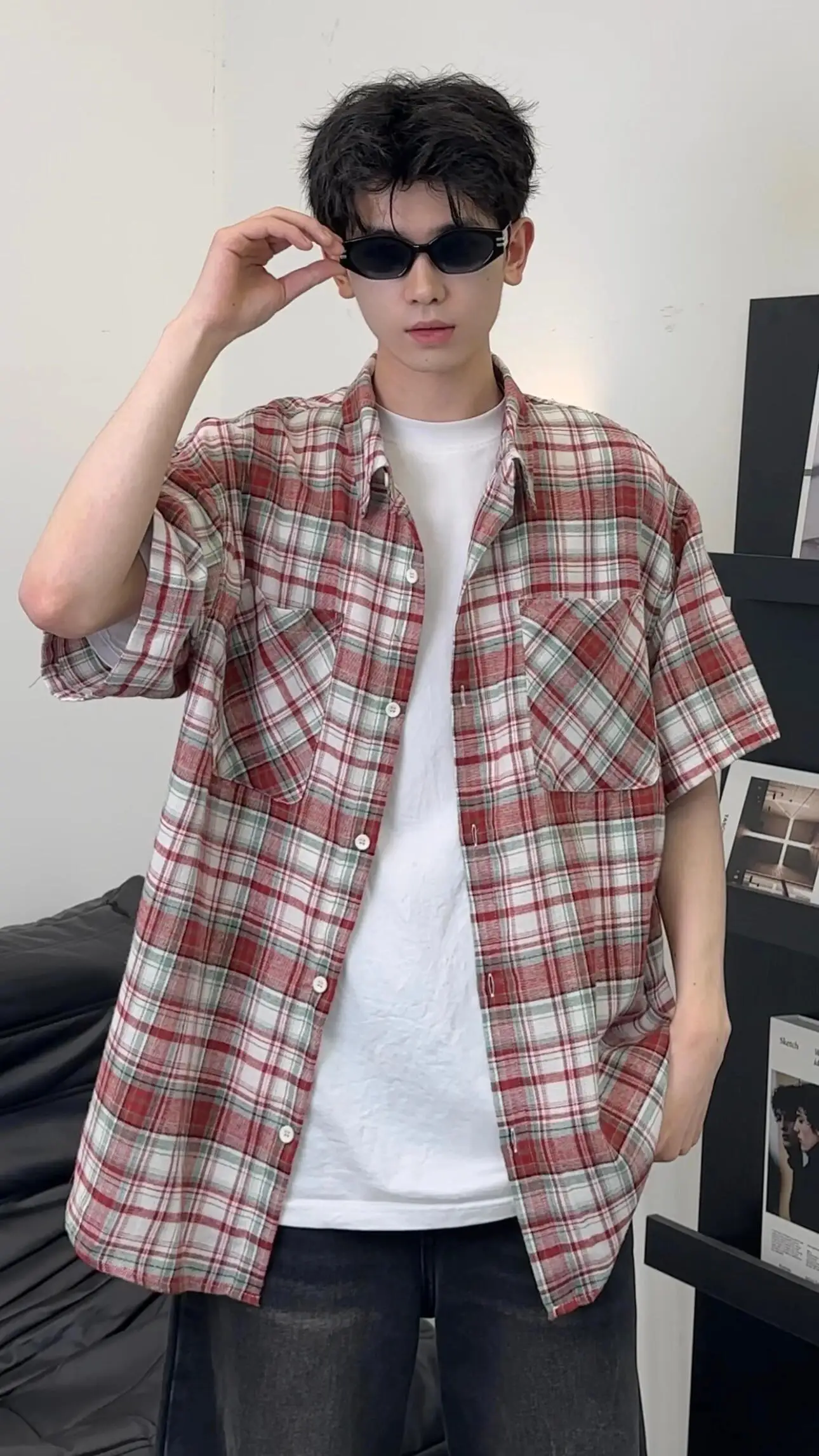 

Summer Thin Loose Casual ort Sve irt for Men Yellow And Blue Cheered Lazy Relaxing Feeling Boys' Button-Up Top