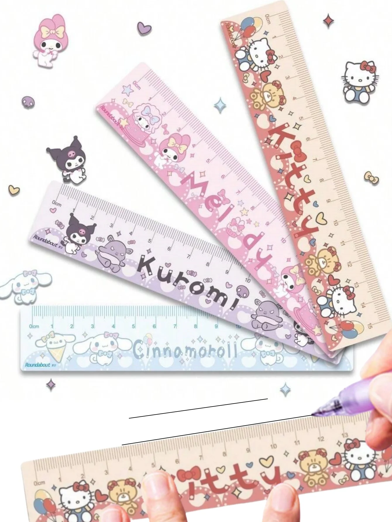 قطعة واحدة من مسطرة الأكريليك مع تصميمات كرتونية لطيفة Hello My Melody Kittyes، Cinnamoroll، Kuromi - أدوات مكتبية مدرسية مرخصة رسميًا #1