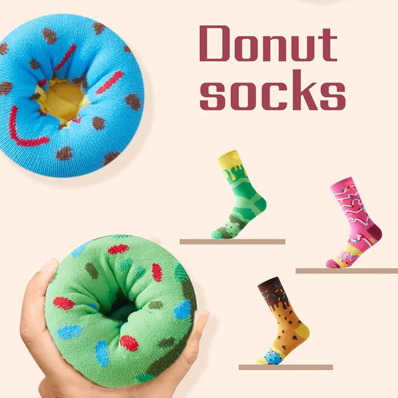 جوارب منتصف الساق للرجال والنساء، جوارب صندوق هدايا على شكل دونات وردية ملونة وممتعة، مريحة ومسامية