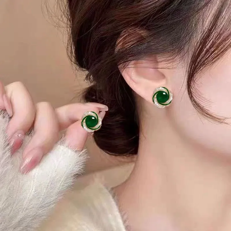 925 Silver Needle Korean Fashion Crystal Pearl Earrings For Women Jewelry 2024 Trending New Red Green White Flower Stud Earrings