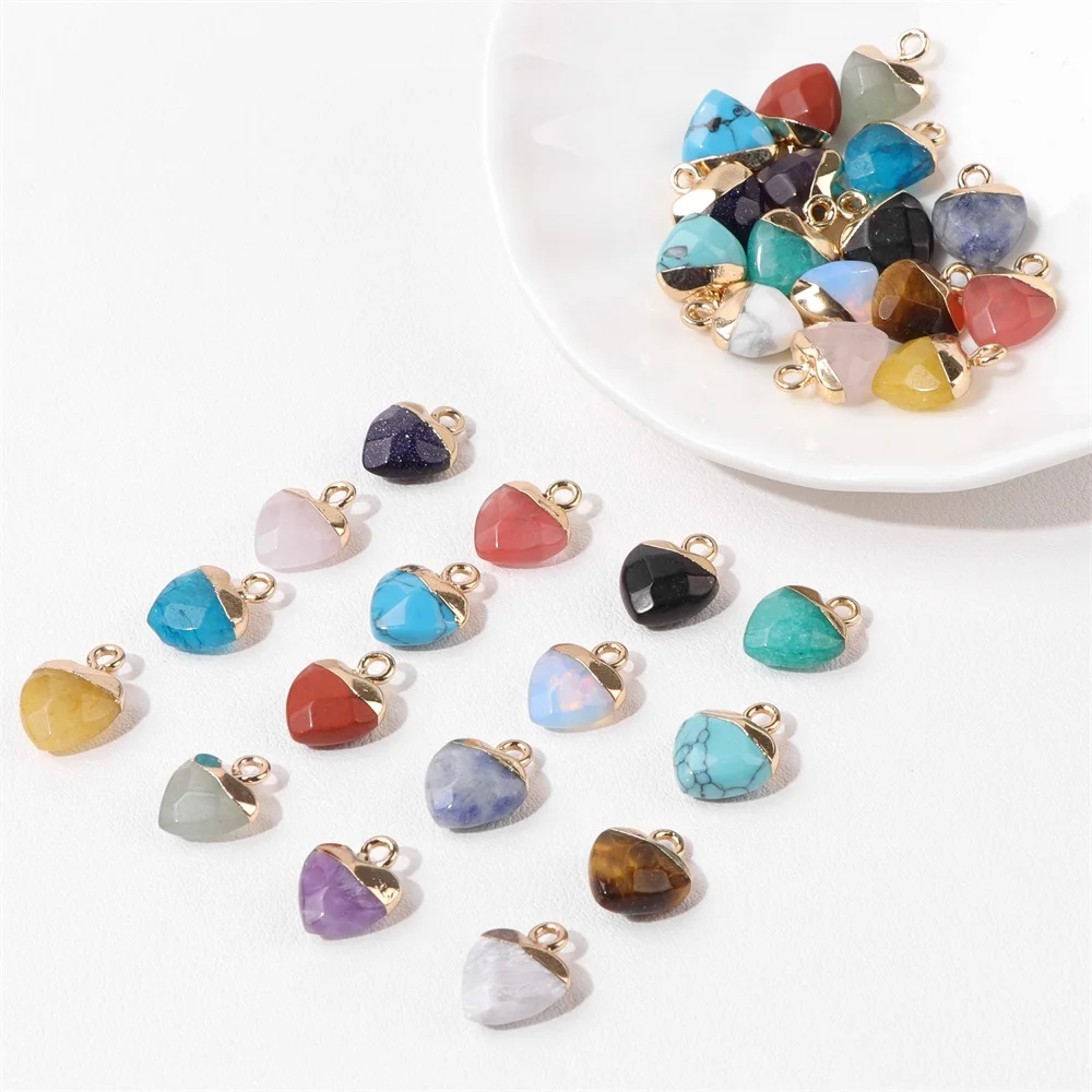 5Pcs/Lot Faceted Love Heart Stone Pendants Bead Natural Amethysts Opal Tiger Eye Gems Charm Energy Healing Yoga Pendants for DIY