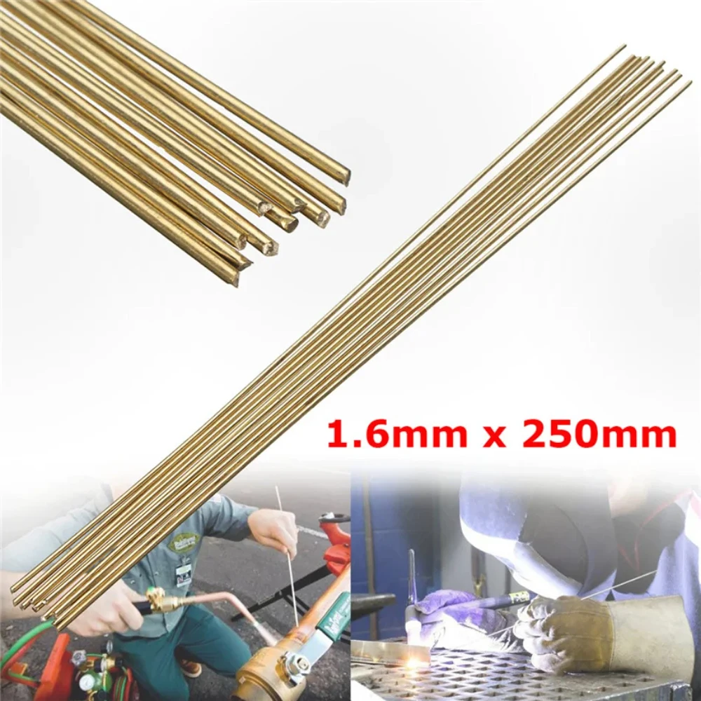 Varillas de soldadura de 1,6mm de diámetro, varillas doradas de 250mm de longitud, herramienta de soldadura de reparación de latón, 10 Uds./lote