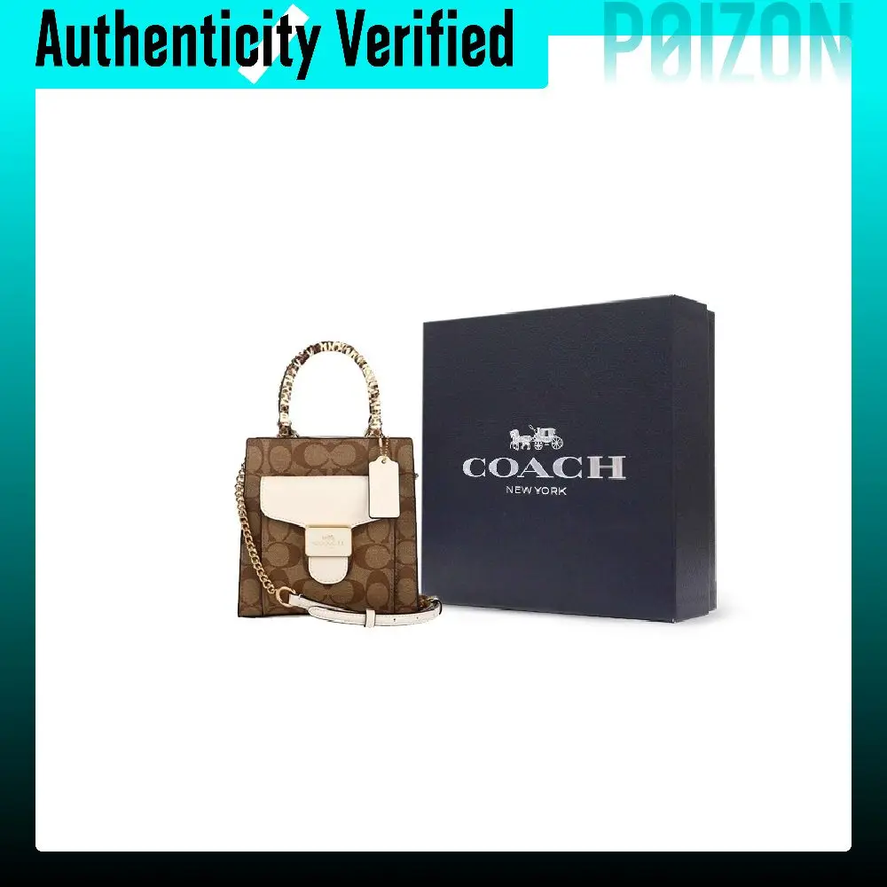 COACH Pepper Canvas With Leather Sheet Music Bag Shoulder Bag, Crossbody Bag Handbags Small Women's Khaki C7227-IMOTV