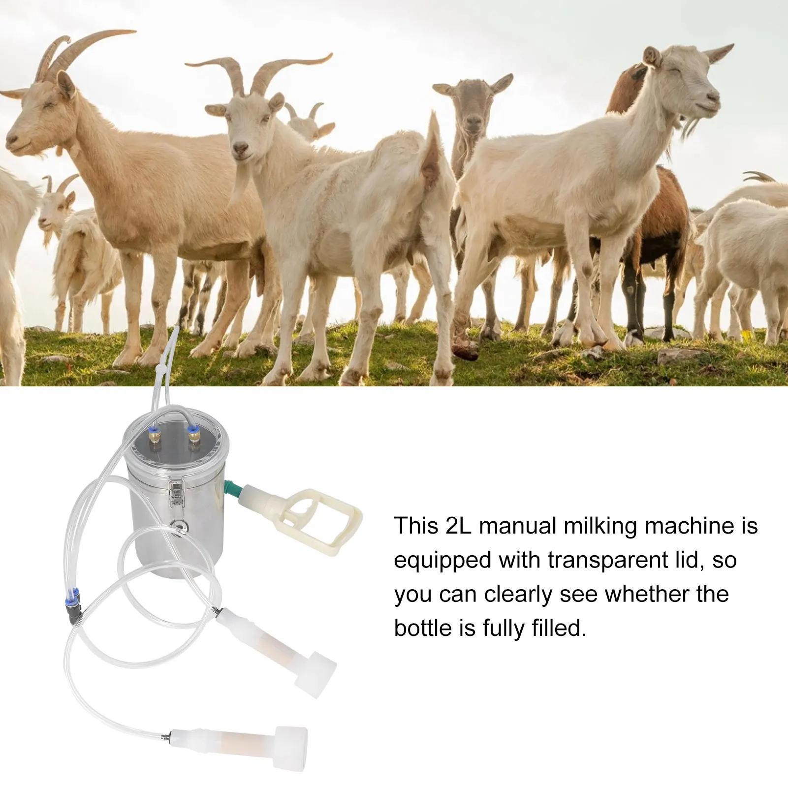 Manual Milking Machine 2000ml Effort Saving Control Stainless Steel Bottle Portable Milking Kit for Milk Plant Farm