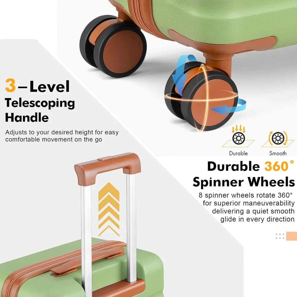 3-Piece Spinner Luggage Set with Lightweight Hardside, TSA Lock, YKK Zippers, 20 Carry-On Suitcase for Travel