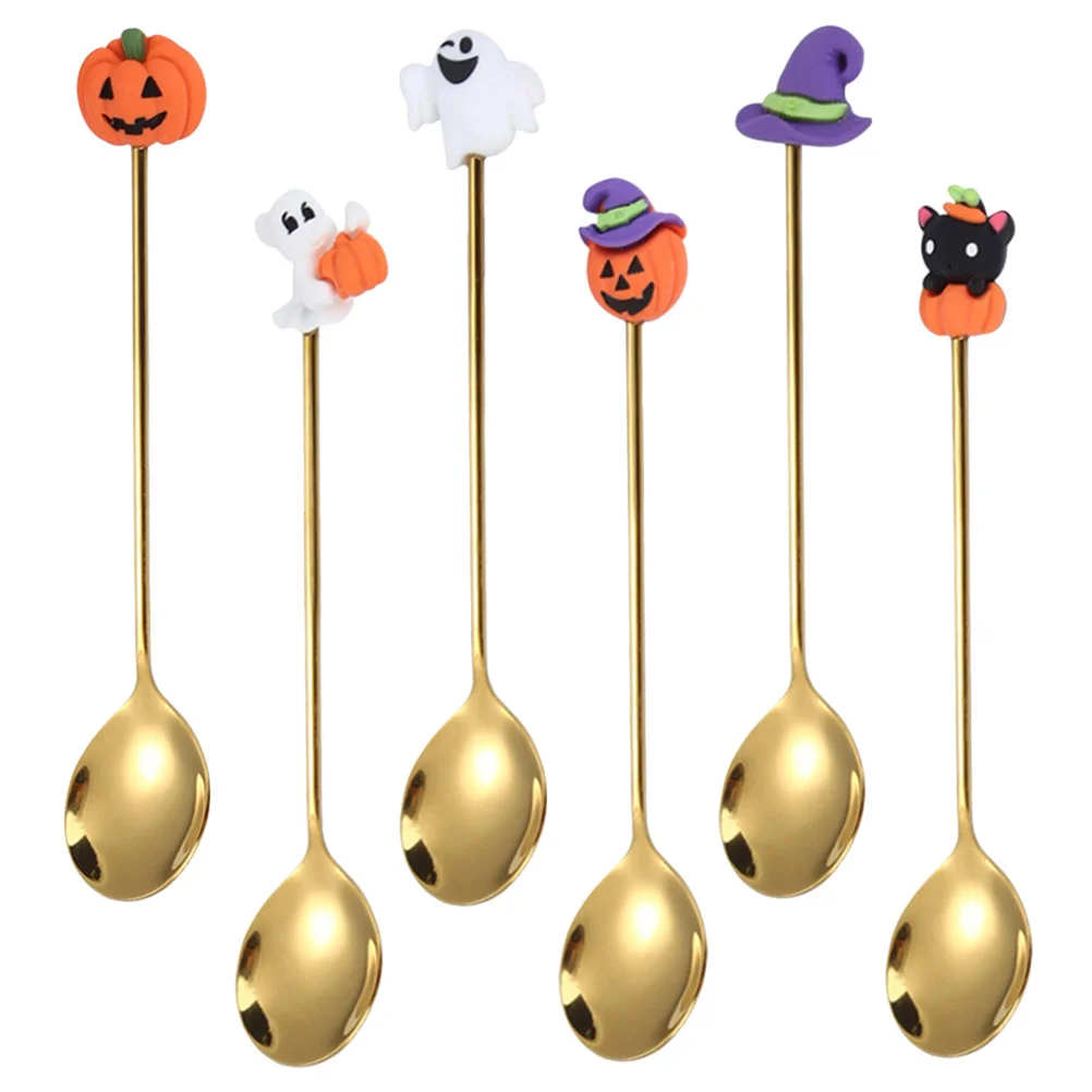 

6 Pcs Halloween Spoon Silverware Dessert Style Mingle Mocktails for Heavy Duty Tableware Metal Cocktail Multipurpose Cake