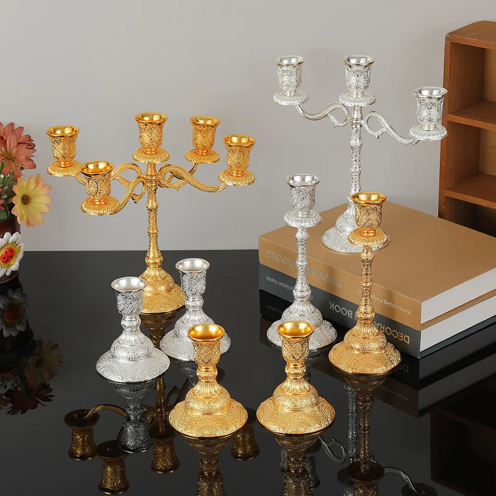 2pc European Style Metal Candlestick Candles Holders Gold Silver Dropshipping Wedding Ramadan Eid Religion Decorations Home