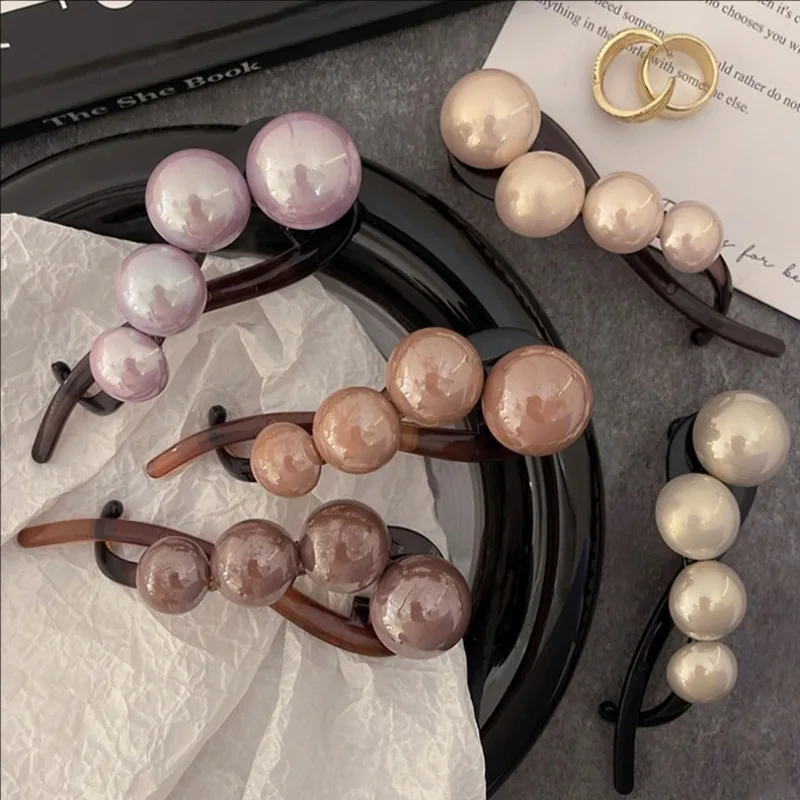 Fermaglio per capelli lisci con perle da 2 pezzi nuovi accessori per la testa delle donne di fascia alta grandi Clip a torsione con una parola temperamento a forcina copricapo elegante