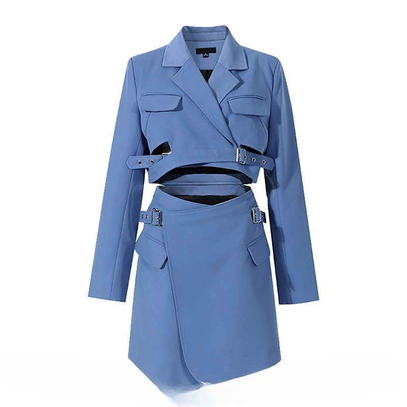 

Niche design sense fake two-piece set handsome trendy thin blazer high waist skirt short skirt one-piecesuit temperament comfort