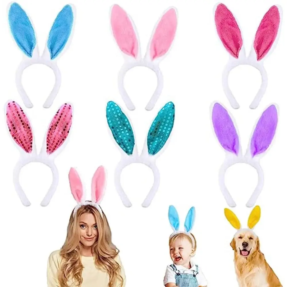 Cute Colorful Bunny Ear Easter Headbands Plush Adult Kids Headwear Rabbit Ear Hair Accessories Masquerade Tiara