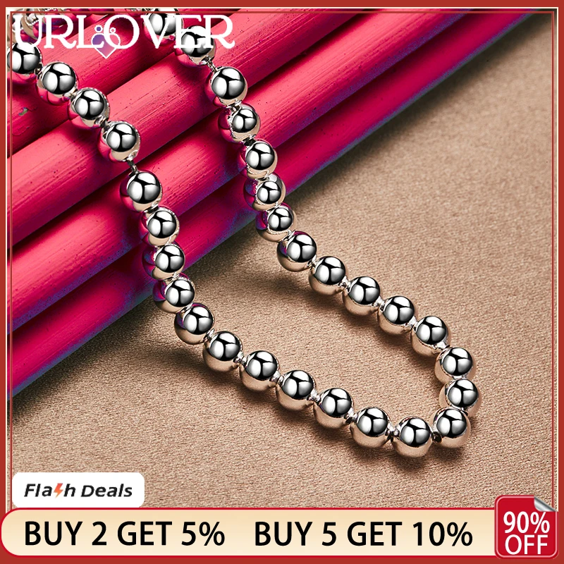 

URLOVER 925 Sterling Silver 6mm Smooth Ball Chain Beads Necklace For Women Party Engagement Wedding Christmas Fashion Jewelry