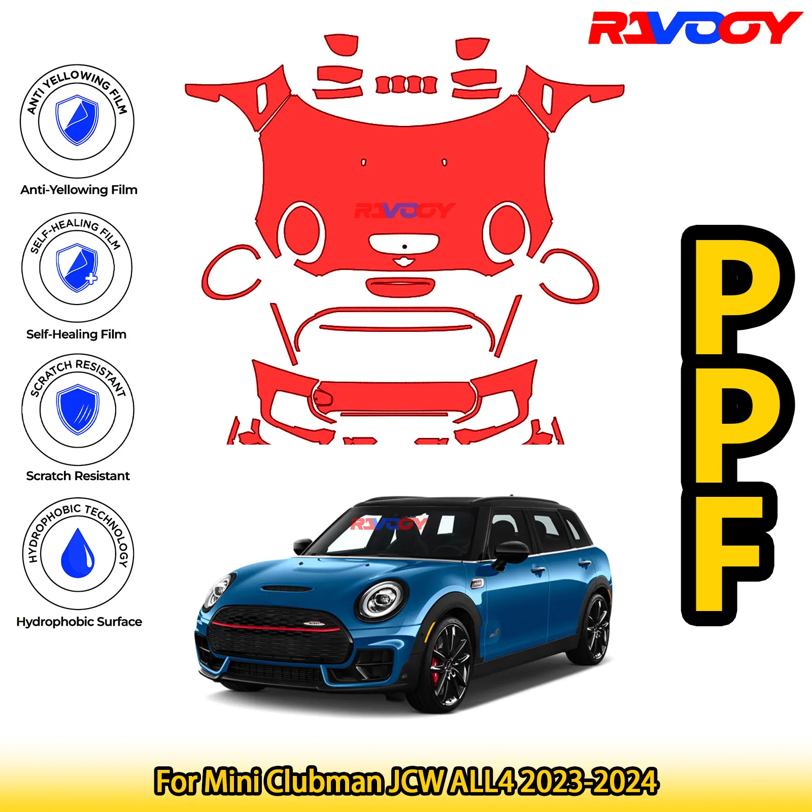 

For Mini Clubman JCW ALL4 2023-2024 Glossy Matte Black Precut front PPF Kit Paint Protection Film