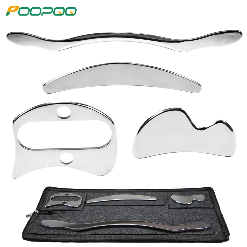 Aço inoxidável Gua Sha Raspagem Massagem Tool Set, Grande Ferramenta Mobilização Tecido Macio para Acupoints Full Body, IASTM, 1/4 Pcs