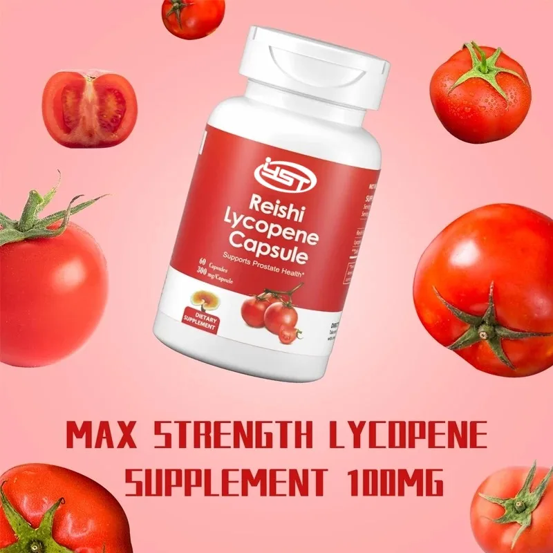 Lycopene supplement extract capsules containing Ganoderma lucidum and mushrooms for cellular macular support