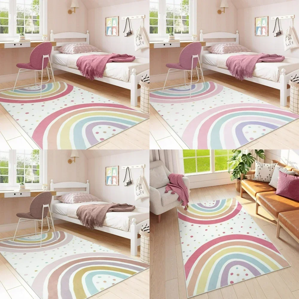 1pc Colorful Dot Boho Rainbow Chic Carpet for Bedroom Living Room Decor Nursery Nonslip Soft Rug Kid Playmat Lounge Balcony Mat