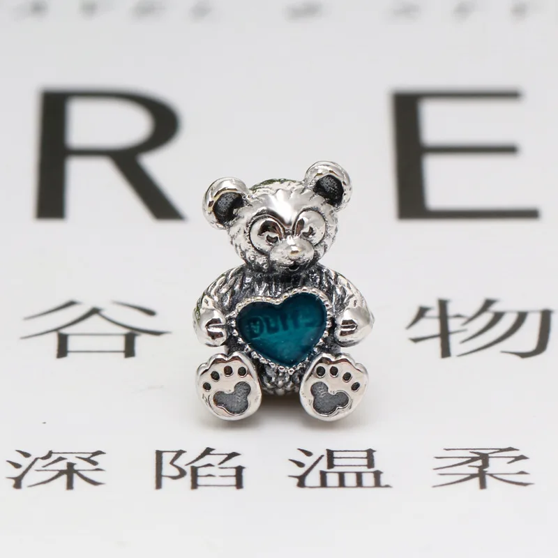 New Original 925 Sterling Silver Beads Bear Animal Charm Blue Red Enamel Fit Pan Brand Bracelets Women DIY Jewelry Dropship