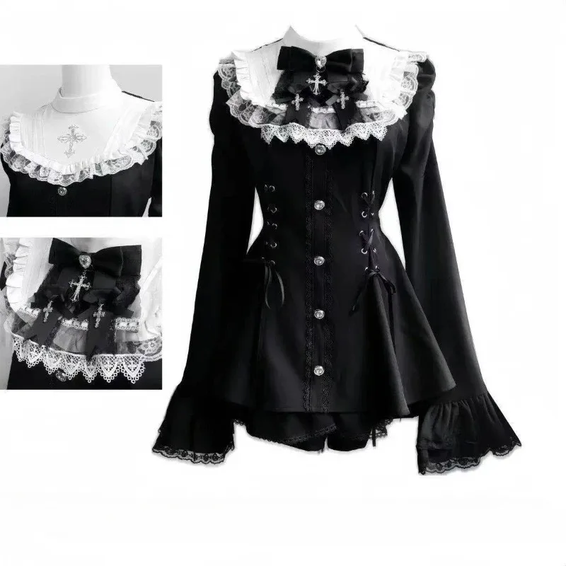 Gothic Vintage Kant Y2k Mini Jurk Vrouwen Ontwerp Streetwear Zwarte Lolita Slanke Jurk Lange Mouw Elegante Jurk Pittige Meisjes
