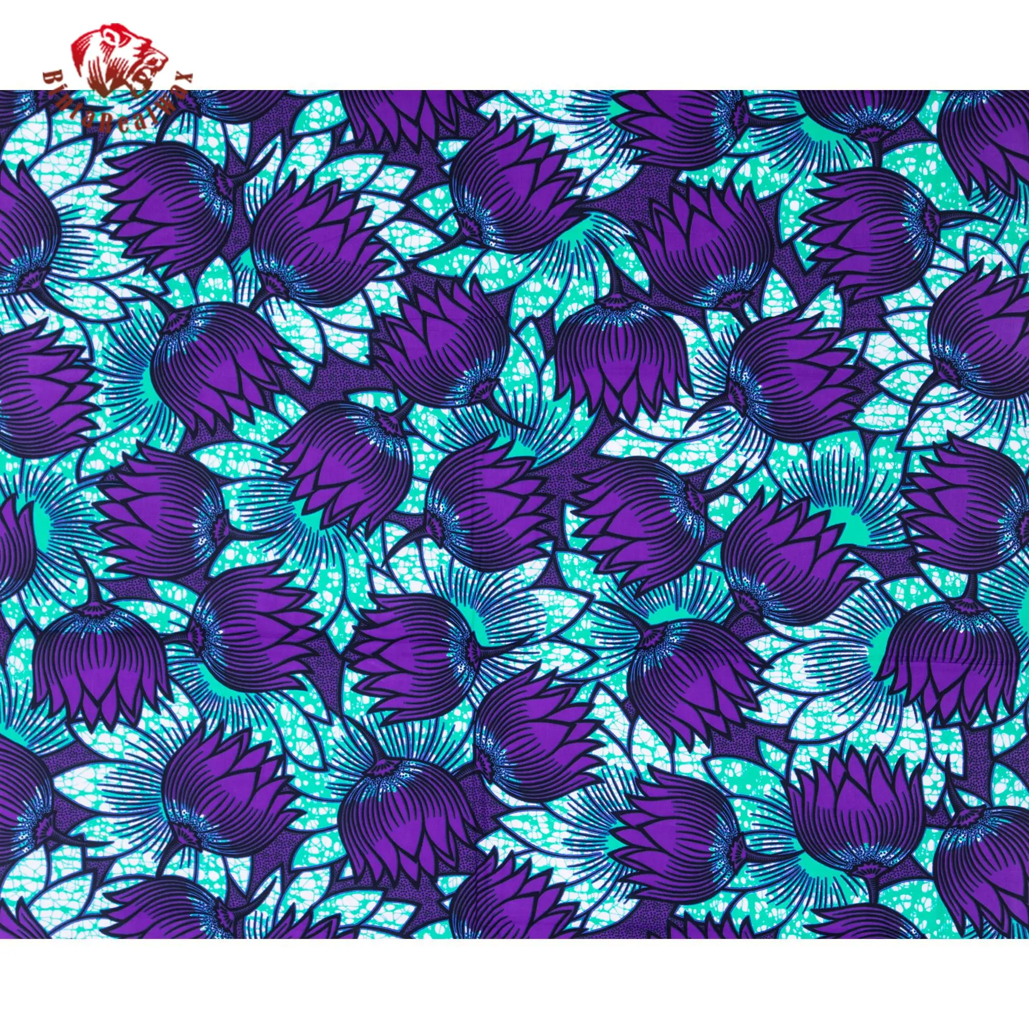African Wax Print Fabric Purple Floral Pattern Cotton Ethnic Cloth for Dress & Home Decor  24FS1626