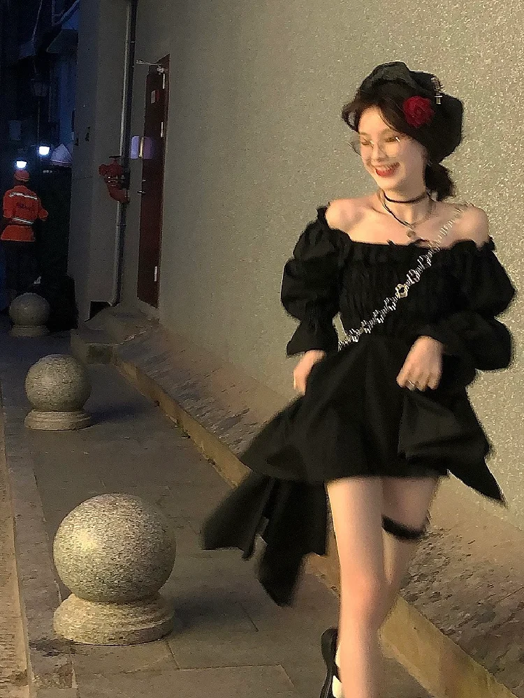 Lolita japonesa vestido irregular de um ombro doce vestido de princesa data moda menina rua lazer