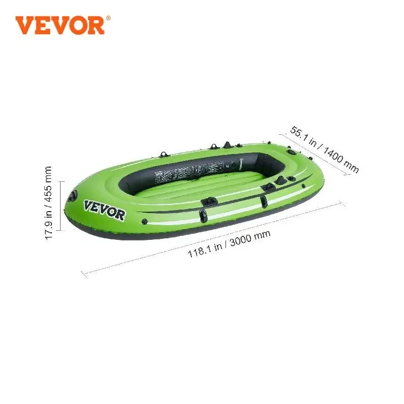 

VEVOR Inflatable Boat 4-Person Inflatable Fishing Boat Strong PVC Portable Boat Raft Kayak 45.6" Aluminum Oars High-Output Pump