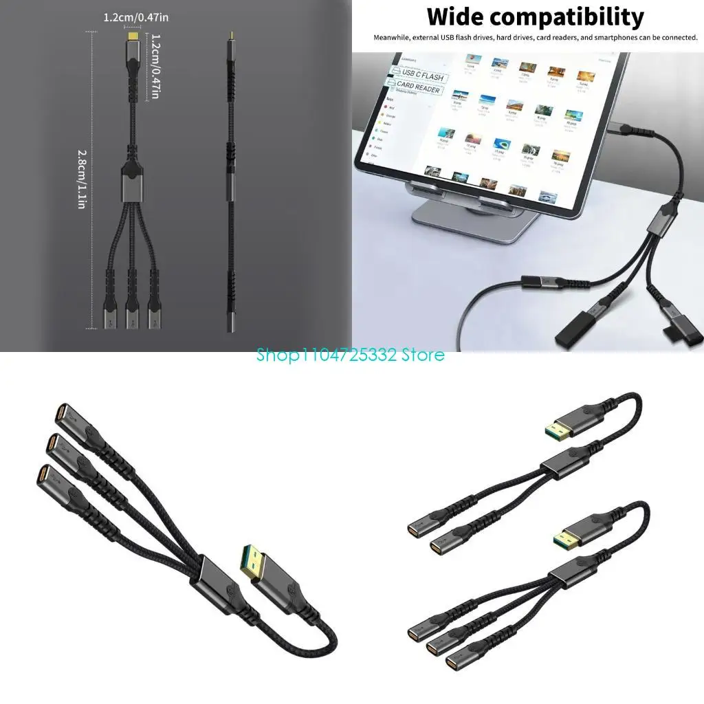 P5EA USB Male to 2/3 Type C Female Splitter Cable Data Speed Charging Cable for Type C Tablets,Laptops