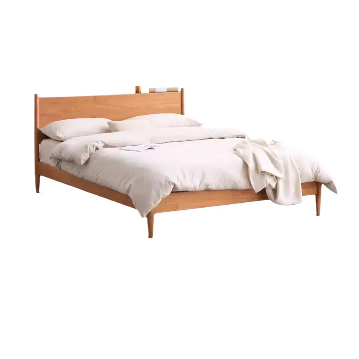 Solid wood bed Modern minimalist cherry wood double bed Japanese-style bedroom bed 1.5 meters