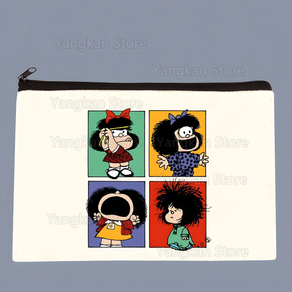 Mafalda Print Makeup Bag Travel Toiletry Organizer Pouch Female Canvas Zipper Cosmetic Bags Best Gift