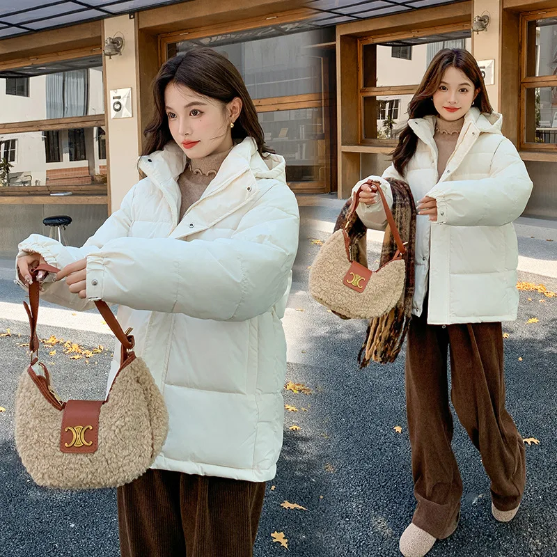2026 Fashion Down Cotton-padded Jacket Women's Short Winter Coats Thicken Warm Tops Hooded Parkas Student Loose Bread Outerwear