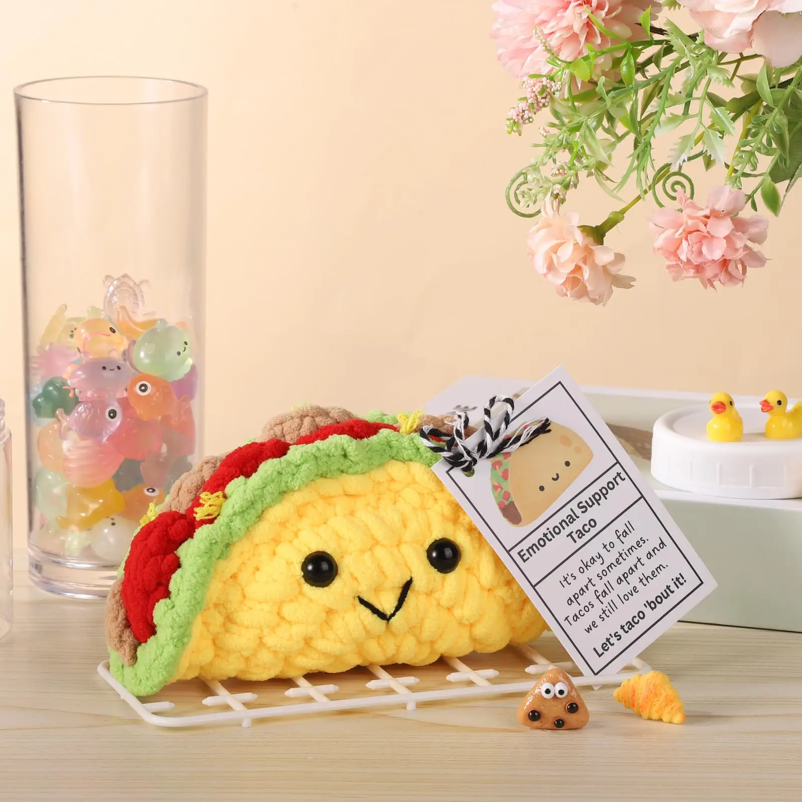 قطعة واحدة من زخرفة محشوة إيجابية، هدية عيد الميلاد الملهمة مع بطاقة إيجابية، ديكور غرفة صغير لطيف، عيد الميلاد، هدية الهالوين للأصدقاء والزملاء والعائلة