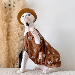 Breathable Yarn Dress for Cat Summer Soft Coffee Bowtie Elastic Band T-shirt For Kittens Dogs Pajamas For Devon Rex Cat Supplies