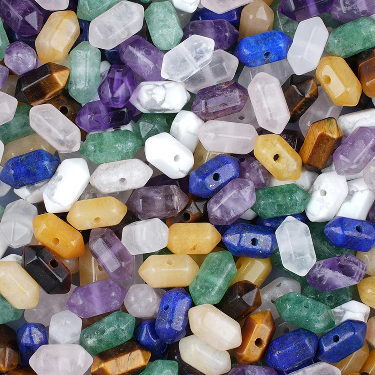 10Pcs 12x6mm Natural Stone Double Point Hexagonal Column Beads Center Drilled Hex Prism Beads for DIY Necklace Jewelry Making