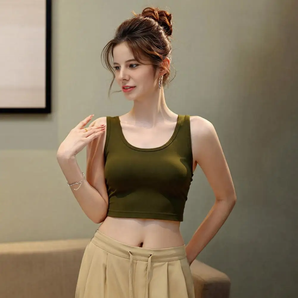 Women's Tanks & Camis Summer Vest Round Neck Sleeveless Bottom Tops Tank Tops Solid Color Cropped Tops Daily Wear 90