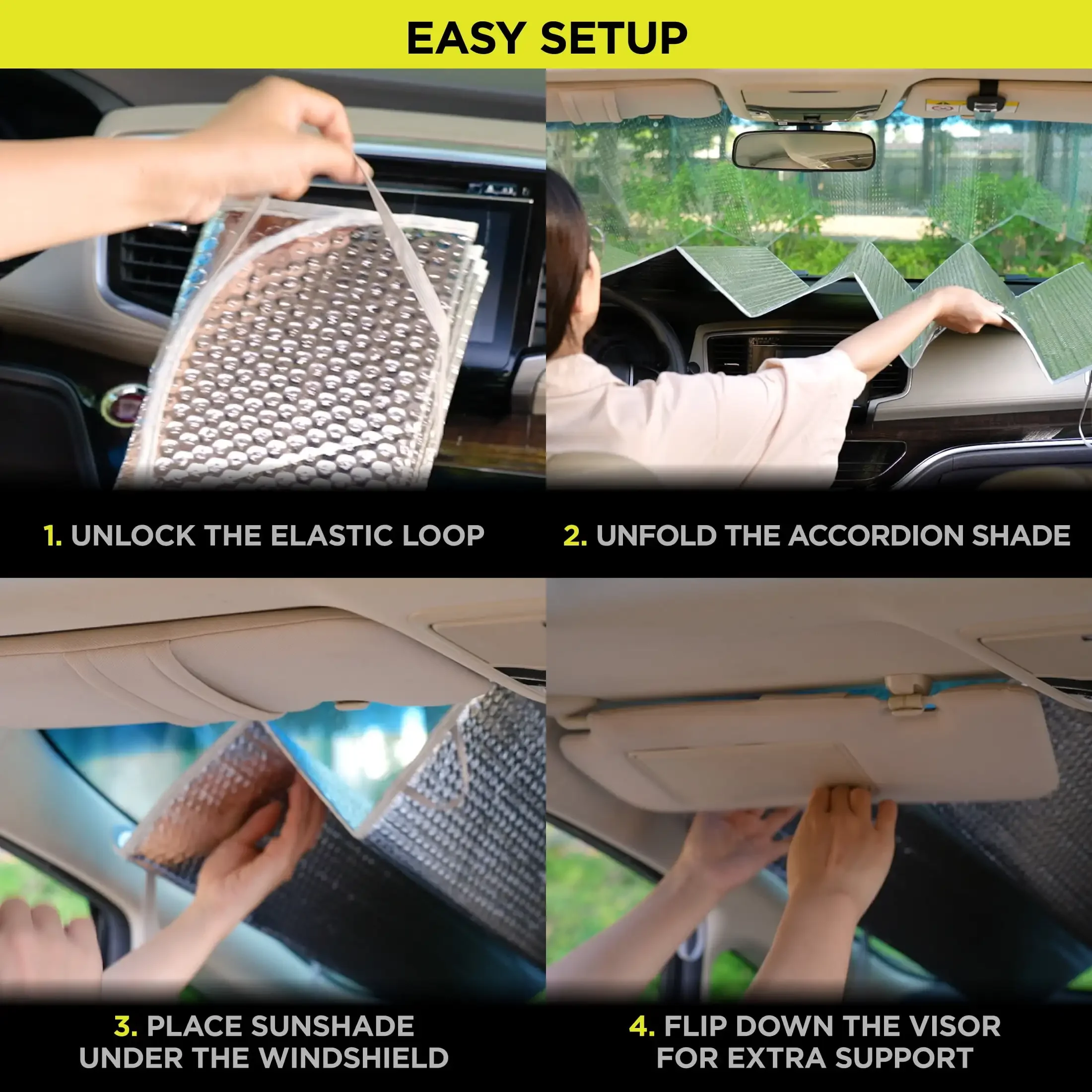 高耐久シルバーアコーディオンサンシェード 1 パック、63 インチ x 28.5 インチ